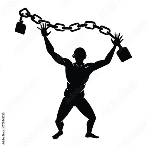 Print  Strong Man Breaking Chains Vector Illustration