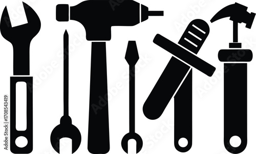 Collection of construction worker tools hammer drill wrench scalable vector eps illustration