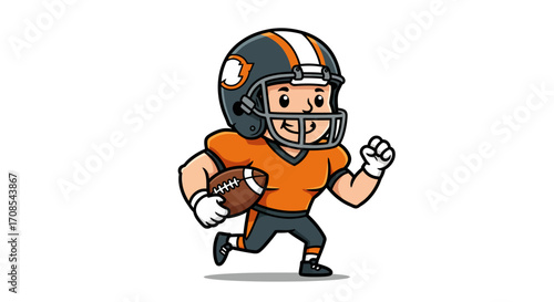 Cartoon football player running with ball in orange jersey