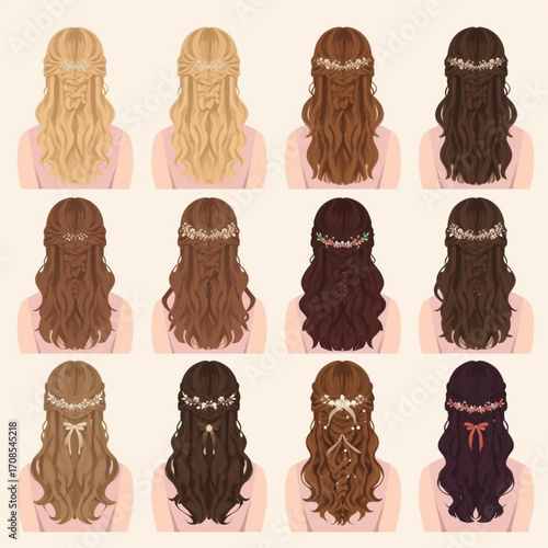 Illustration of Bridesmaid Hairstyles Back View vector