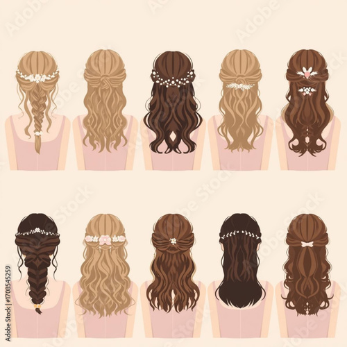 Illustration of Bridesmaid Hairstyles Back View vector
