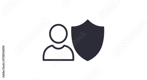 Minimalist user security icon with shield symbol for online privacy