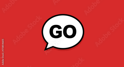 Bold go text in speech bubble on red background - minimal design graphic