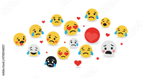 Expressive emojis displaying a range of sad and love emotions