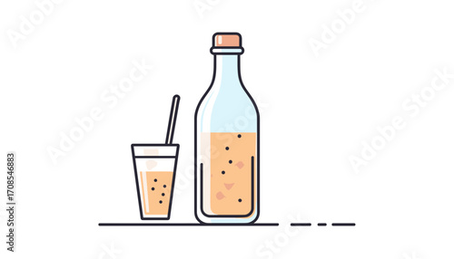 A minimalist line drawing of a drink in light orange colors for refreshment