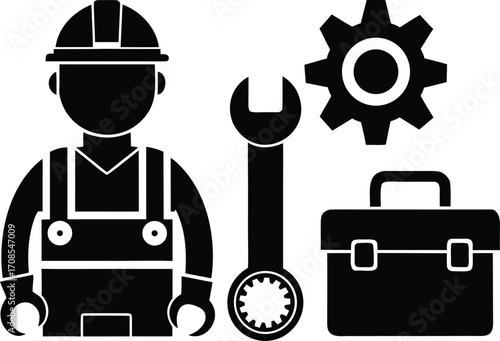 Factory worker gear toolbox bolt and wrench vector illustration scalable eps icon