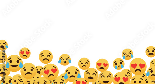 Various emoji expressions border with sad, happy, and heart eyes on white bac…