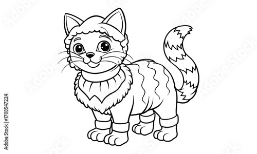 Snowball Cat, kids line art doodle pattern design t shirt design silhouette and vector, detailed illustration, perfect for relaxation, stress relief, adult coloring books, printable art therapy.