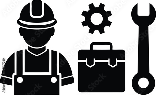 Factory worker gear toolbox bolt icon vector scalable eps illustration