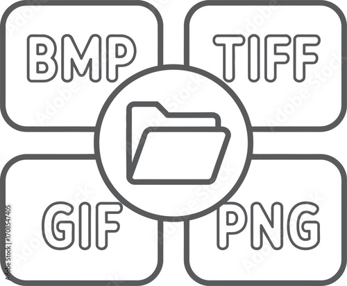 Digital file formats folder icon with bmp tiff gif png labels