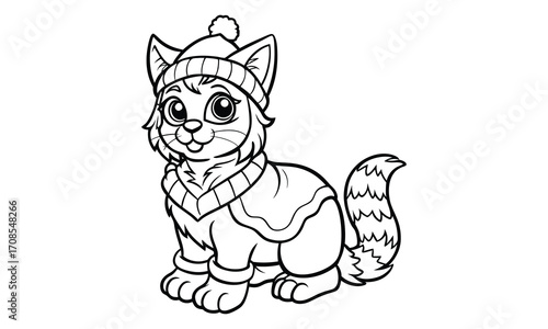 Snowball Cat, kids line art doodle pattern design t shirt design silhouette and vector, detailed illustration, perfect for relaxation, stress relief, adult coloring books, printable art therapy.