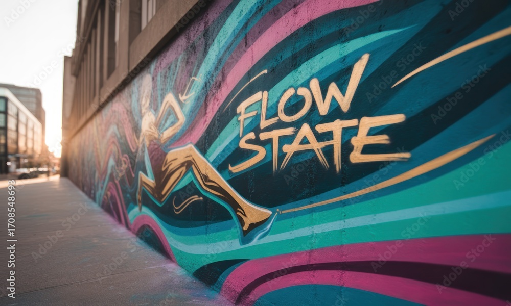 Mural of a runner, vibrant colors, flowing lines, urban setting Mural of a runner, vibrant colors, flowing lines, urban setting