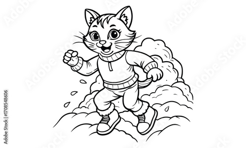 Snowball Cat, kids line art doodle pattern design t shirt design silhouette and vector, detailed illustration, perfect for relaxation, stress relief, adult coloring books, printable art therapy.