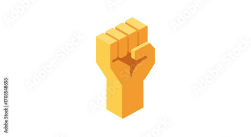 Isometric raised fist symbol of unity and power