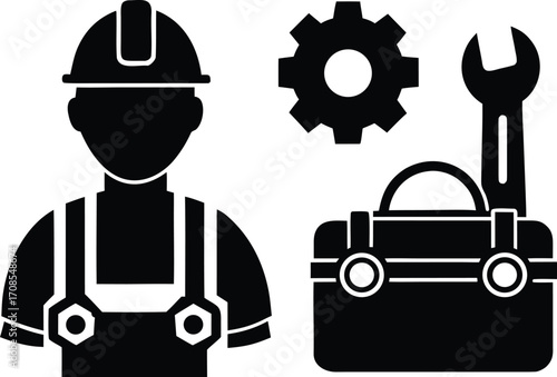 Factory worker gear toolbox bolt vector illustration icon for industrial and mechanical professions