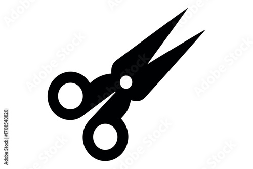 Scissors silhouette vector, Cut tool icon, Sharp metal scissors for craft, barber, and design