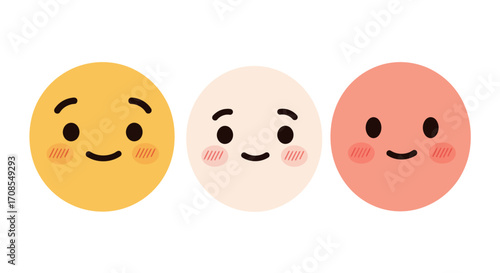 Cute smiling face emoji set in pastel colors on white background
