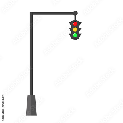 An urban street scene with a traffic light showing a green signal