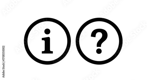 Information and question symbols in circles, representing knowledge and inquiry