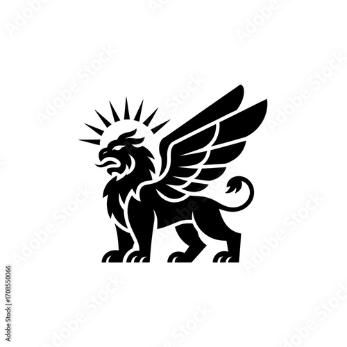 Mythical Winged Lion Silhouette Vector Illustration
