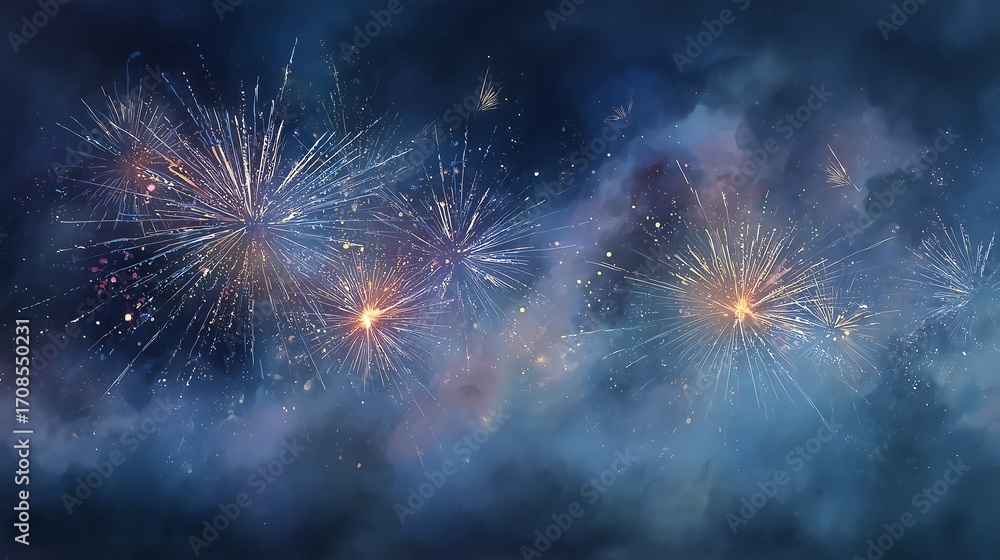 Fototapeta premium Cosmic Celebration with Fireworks and Milky Way Galaxy