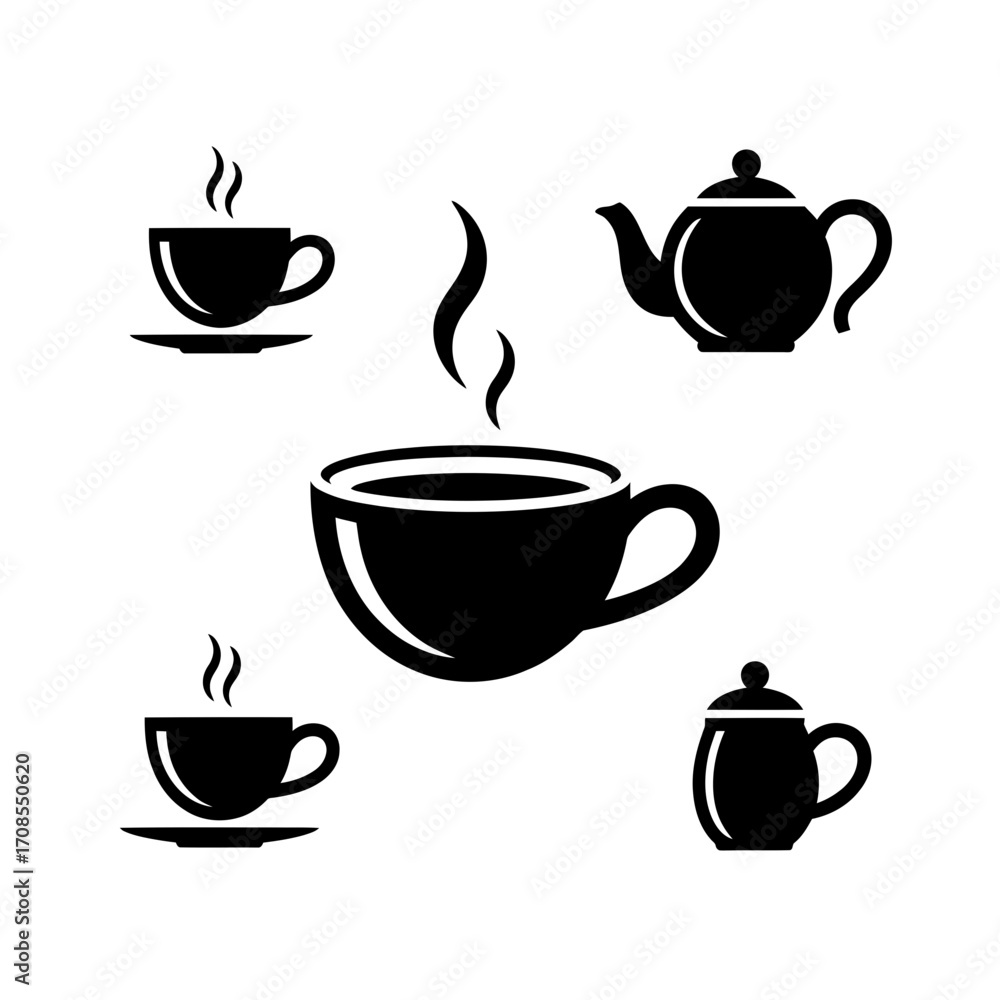 Obraz premium Hot Tea Cup and Teapot Silhouette Set