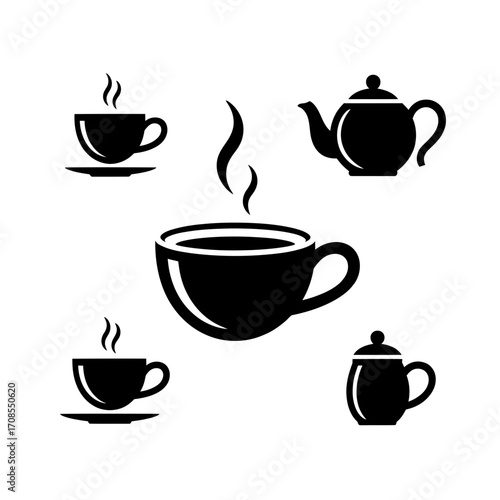 Hot Tea Cup and Teapot Silhouette Set