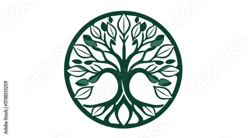Ornate, stylized tree of life emblem, circular design.