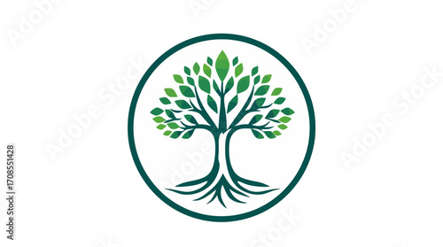 Stylized tree logo with roots and leaves, contained in a circle.