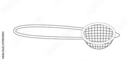 Metal tea strainer with long handle. Kitchen utensil and tea preparation concept.