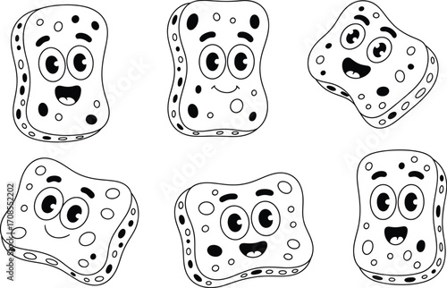 Playful cartoon sponges with happy faces in various poses