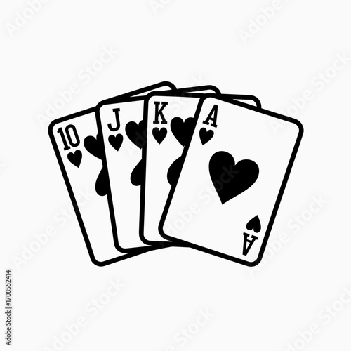 Playing Cards Royal Flush Hearts Silhouette Vector