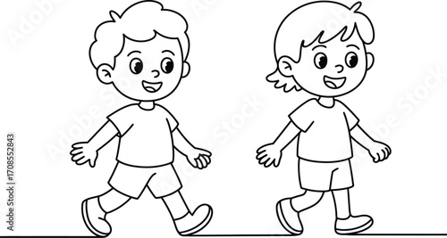 Two happy children walking together outdoors, enjoying a sunny day