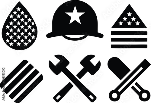 Labor day usa icons set vector illustration scalable eps collection for patriotism and industry