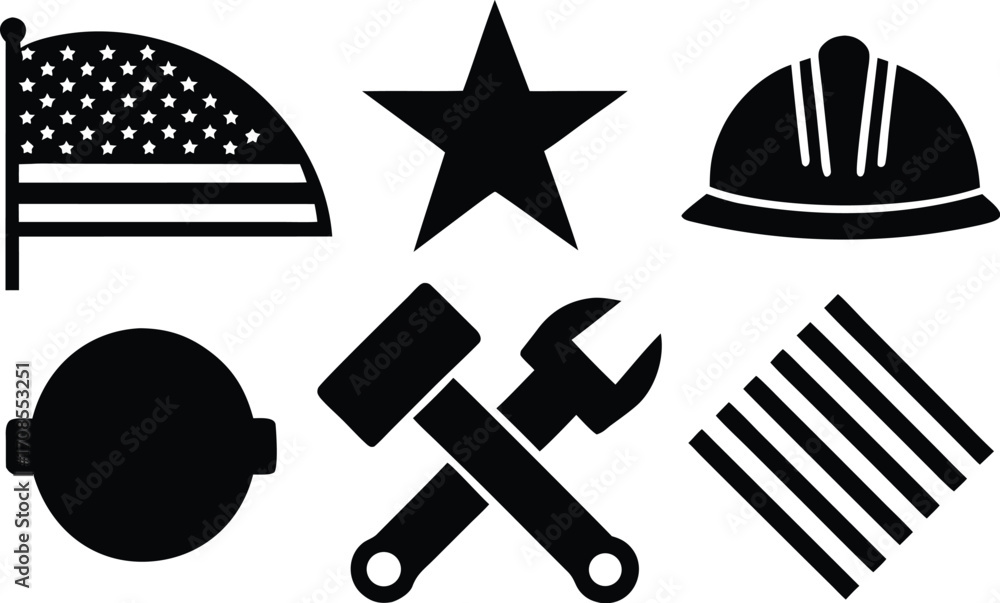 Fototapeta premium Labor day usa icons vector graphics scalable eps set for construction patriotism