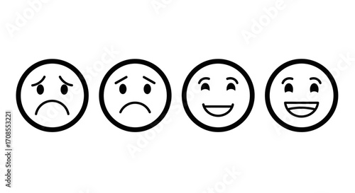 Progression of emotions from sadness to joy depicted by simple smiley faces