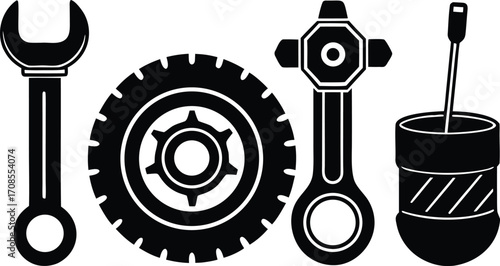 Set of mechanic tools and parts vector illustration for automotive and repair