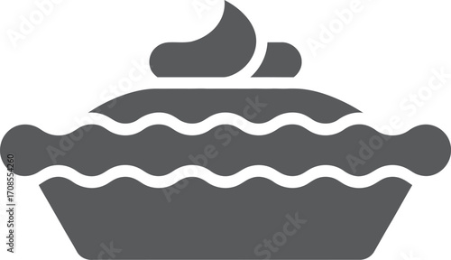 Simple grey icon of a pie with whipped cream on top