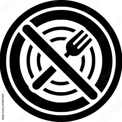 No Eating Sign: A stark, graphic representation of a 'no eating' symbol, designed to convey a clear message about restriction and prohibition.
