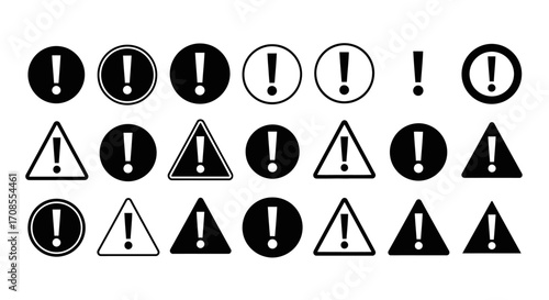 Collection of diverse warning and exclamation symbols for alerts and important notifications