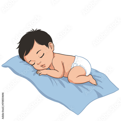 Adorable Newborn Baby Sleeping Peacefully on Soft Pillow Vector Illustration
