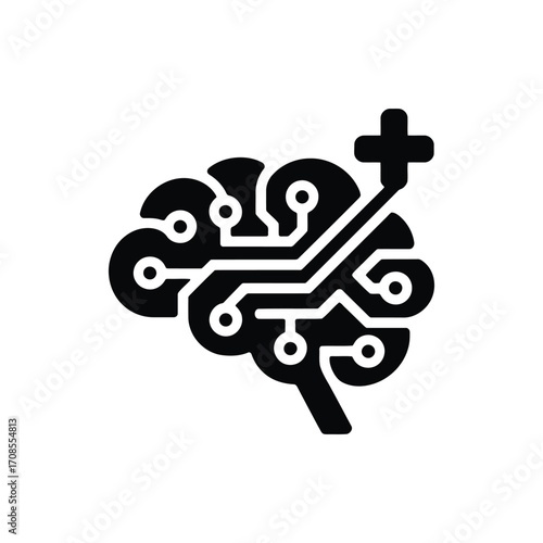 Brain Circuitry with Medical Cross Symbolizes Healthcare Technology and Cognitive Enhancement Solutions