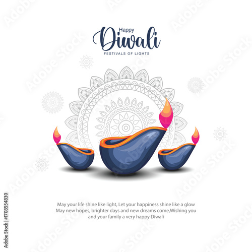 Indian festival of lights Happy Diwali, holiday Background, Diwali celebration greeting card, abstract vector illustration design.