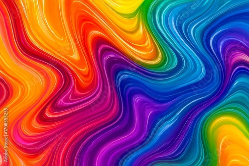 Colorful abstract liquid background with vibrant rainbow gradient. Flowing fluid paint texture in red, orange, yellow, green, blue, and purple tones.
