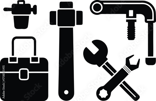 Set of plumber tools icons pipe wrench faucet plunger vector illustration for eps