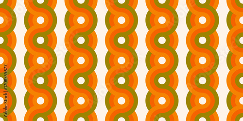 Quadro su tela Seamless retro pattern with bold orange and brown curved waves forming a repeating geometric design