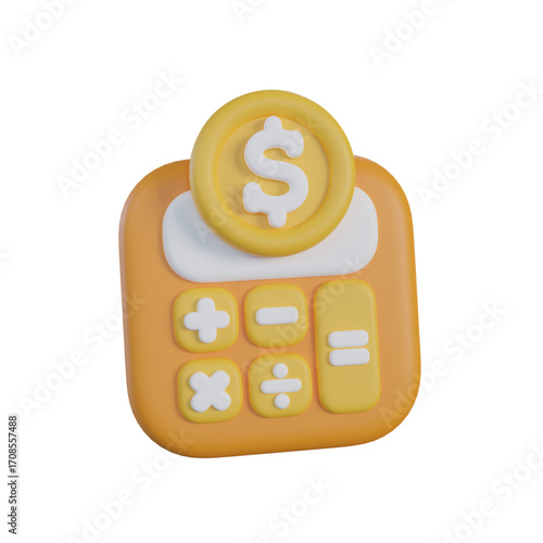 3D Render of Calculator with Coin Finance, Budgeting, and Accounting Icon
