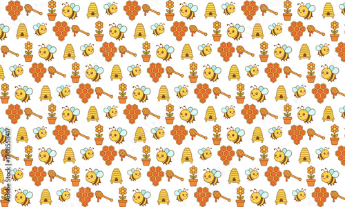 Minimalist Honeycomb and Bee Seamless Pattern