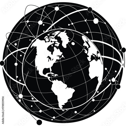 A detailed 3D illustration of a vibrant globe on a black background, with visible continents of Europe, Asia, and America, perfect for a concept of global business or travel