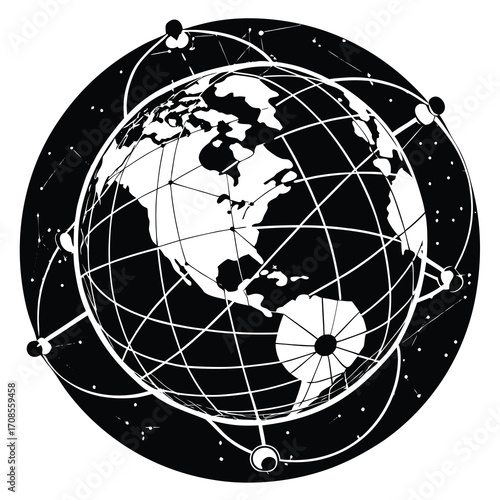 Vectorial world map on a sphere with continents and oceans